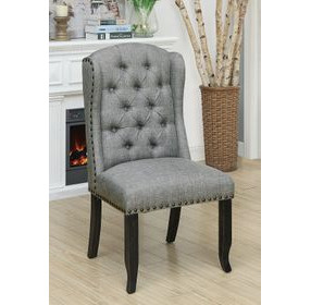Sania Antique Black and Light Gray Upholstered Wingback Chair Set of 2