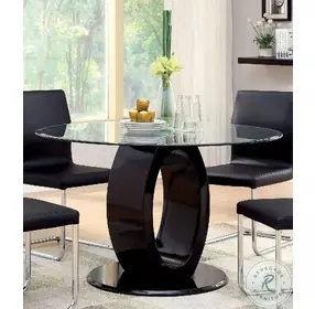 Lodia Black Glass Top Round Pedestal Dining Table