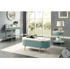 Koblenz Light Teal And White Faux Marble Top Occasional Table Set
