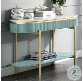 Koblenz Light Teal And White Faux Marble Top Sofa Table