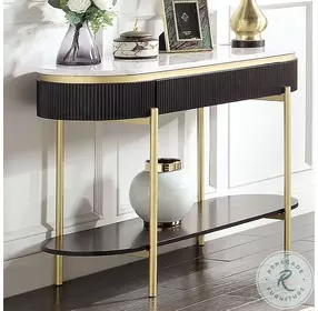 Koblenz Dark Walnut And White Faux Marble Top Sofa Table