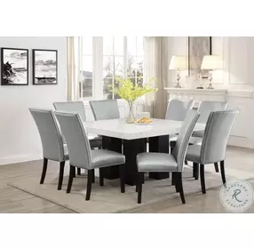 Camila White Marble And Ebony Square Dining Room Set
