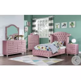 Zohar Pink Youth Upholstered Panel Bedroom Set