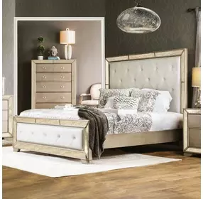 Loraine Champagne Queen Upholstered Panel Bed