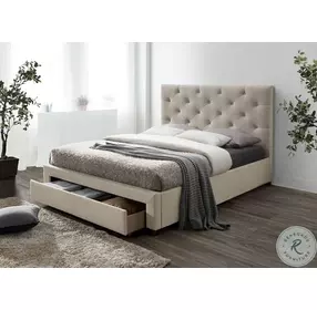 Sybella Beige Full Upholstered Storage Platform Bed