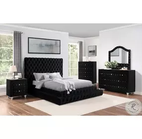 Stefania Black Upholstered Platform Bedroom Set