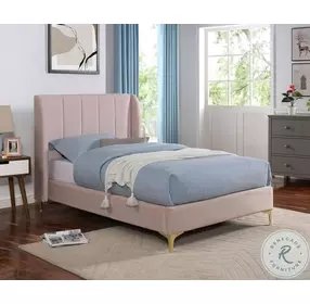 Pearl Light Pink Twin Upholstered Panel Bed