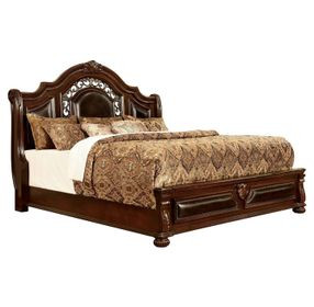 Flandreau Brown Cherry and Espresso King Upholstered Sleigh Bed