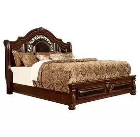 Flandreau Brown Cherry and Espresso King Upholstered Sleigh Bed