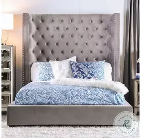 Rosabelle Gray King Upholstered Panel Bed