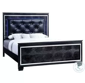 Bellanova Black Upholstered California King Panel Bed with LED Light