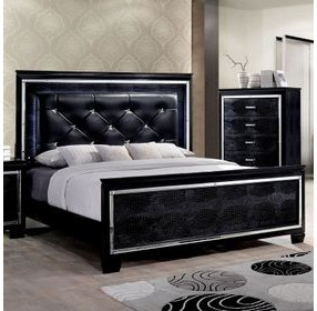 Bellanova Black King Upholstered Panel Bed with LED Light