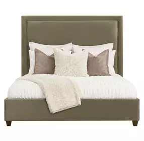 Kimberly Mystical Moss and Dark Brown King Upholstered Panel Bed