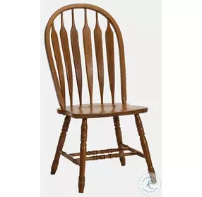 Classic Oak Burnished Rustic Detailed Curved Arrow Side Chair