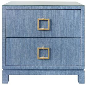 Cole Blue Dyed Rectangular 2 Drawer Glass Top Side Table