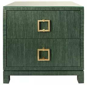 Cole Green Dyed Rectangular 2 Drawer Glass Top Side Table