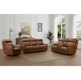 Corry Simon Saddle Leather Power Reclining Living Room Set with Power Lumbar and USB Charging