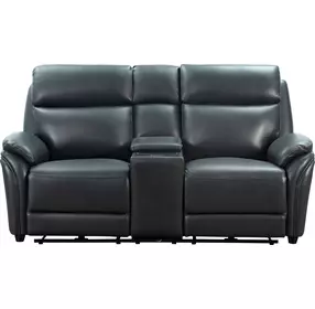 Corry Pretty G Dark Blue Leather 77" Power Reclining Console Loveseat with Power Lumbar and USB Charging