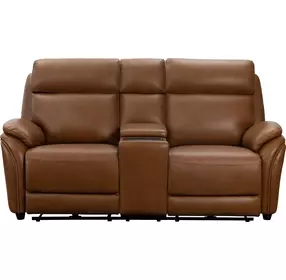 Corry Simon Saddle Leather 77" Power Reclining Console Loveseat with Power Lumbar and USB Charging