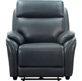 Corry Pretty G Dark Blue Leather Power Recliner with Power Lumbar and USB Charging