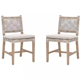 Costa Pumice Performance Fabric And Taupe White Flat Rope Outdoor Dining Chair Set Of 2