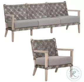 Costa Dove Flat Rope And Gray Teak Performance Fabric Outdoor 77" Conversation Set
