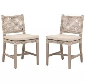 Costa Beige Performance Fabric Outdoor Dining Chair Set of 2