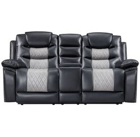 Nikko Black 74" Loveseat with Dual Recliner and Nailhead Trim