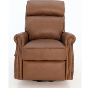 Crews Dobbs Saddle Leather Swivel Glider Recliner with Nailhead Trim