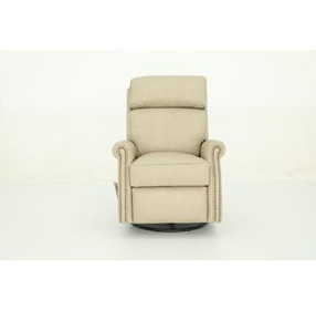 Crews Cashmere Stone Leather Swivel Glider Recliner with Nailhead Trim