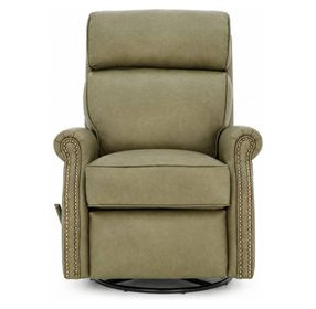 Crews Oasis Olive Leather Swivel Glider Recliner with Nailhead Trim