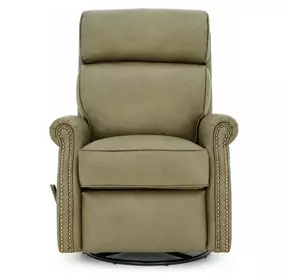 Crews Oasis Olive Leather Swivel Glider Recliner with Nailhead Trim