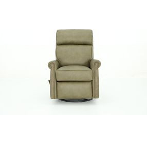 Crews Oasis Olive Leather Swivel Glider Recliner with Nailhead Trim
