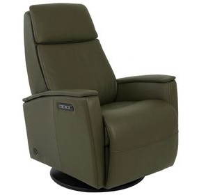 Relax Crown Martini Olive Leather Small Glider Power Recliner with Magnetic Charger