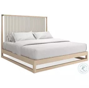 Pinstripe Sun Drenched Oak And Almond Milk Upholstered King Platform Bed