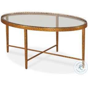 Logan Glass And Warm Gold Leaf Brass Oval Cocktail Table