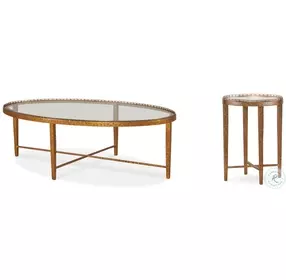 Logan Glass And Warm Gold Leaf Brass Oval Occasional Table Set