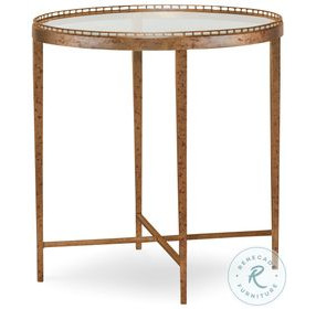 Logan Glass And Warm Gold Leaf Brass Round Chairside Table