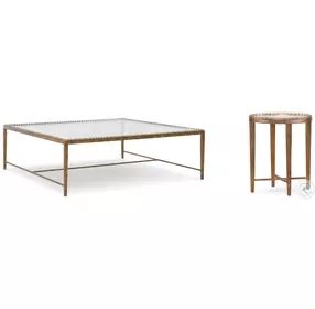 Logan Glass And Warm Gold Leaf Brass Square Occasional Table Set