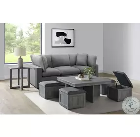Dawson Light Gray Occasional Table Set with Four Storage Stools