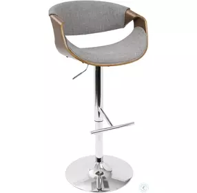 Curvo Walnut And Light Gray Adjustable Swivel Bar Stool Set of 2