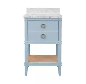 Cutler Matte Light Blue Lacquer Carrera Marble Top 24" Bath Vanity