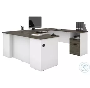 Norma Walnut Grey And White 71" U Shaped Desk
