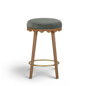 Oodle Green and Light Walnut Performance Vegan Mohair Upholstered Counter Height Stool