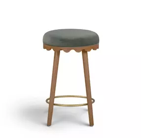 Oodle Green and Light Walnut Performance Vegan Mohair Upholstered Counter Height Stool