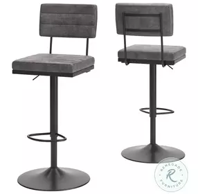 Strumford Grey And Black Swivel Adjustable Bar Stool Set Of 2