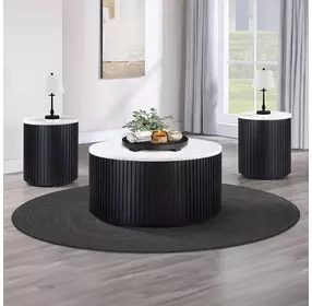 Colvin Black and White Round Marble Top Ocassional Table with Casters