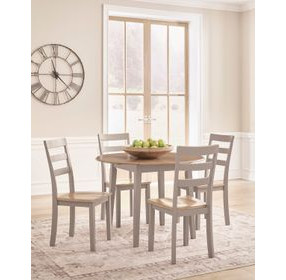 Loyander Natural and Gray Round Drop Leaf Dining Room Set
