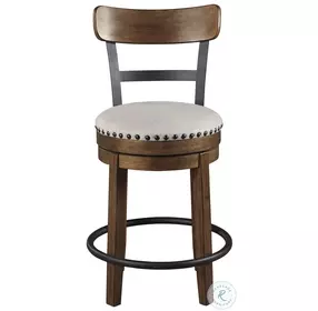 Valebeck Brown Upholstered Swivel Counter Height Stool