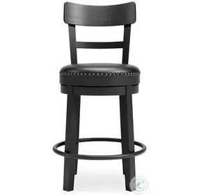 Valebeck Black Upholstered Swivel Counter Height Stool With Ladder Back